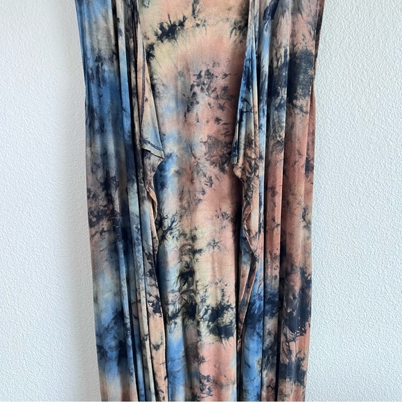 Coin 1804 Draped Cardigan Duster Vest Womens Medium Blue Brown Tie Dye Hoodie - Picture 3 of 13